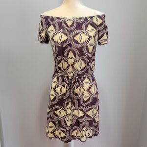 Victorias Secret Tee Shop Off-Shoulder Purple and Cream Printed Dress Sz S